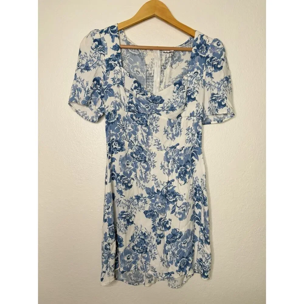 Reformation Brittney Dress in Olympia Floral Blue White Size 8 Feminine - Picture 2 of 6